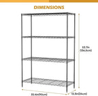 PayLessHere 4 Tier Shelving Unit 13.4" D×53.7" W×35" H Metal Shelving Standing Storage Shelf with 4 Steel Frame Adjustable Layer Racks Metal Commercial Shelf for Kitchen, Garage (Black)