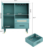 Modern Wine Bar Cabinet with Tempered Glass Door – Wine Rack, Drawers & Ample Storage – Freestanding Sideboard Buffet for Dining Room, Kitchen, or Coffee & Liquor Display – Green