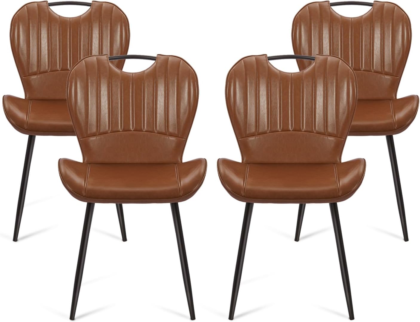Dining Room Chairs Set of 4, Modern Kitchen Room Sets for Dinner, Comfortable Dining Chair with Metal Legs, Ergonomic Backrest, Minimalist Faux Leather Funiture Used for Home Kitchen, Resturant, Brown