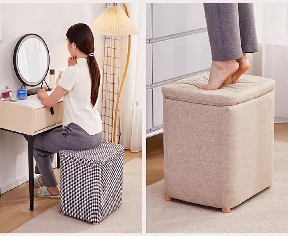 Storage Ottoman with Linen Removable Cover,Square Foot Rest Stool Hinged Lid Upholstered Padded Seat for Living Room Bedroom,Home Decor Ottoman (Green,Large)