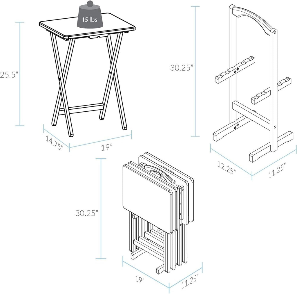 HomeStock Antique 5-Piece Solid Wood Folding Tray Table Set with Storage Stand 4 Durable TV Tables for Living Room or Snacks, 19" x 14.75" x 25.5" White