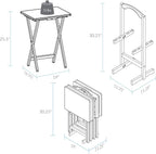 HomeStock Antique 5-Piece Solid Wood Folding Tray Table Set with Storage Stand 4 Durable TV Tables for Living Room or Snacks, 19" x 14.75" x 25.5" White