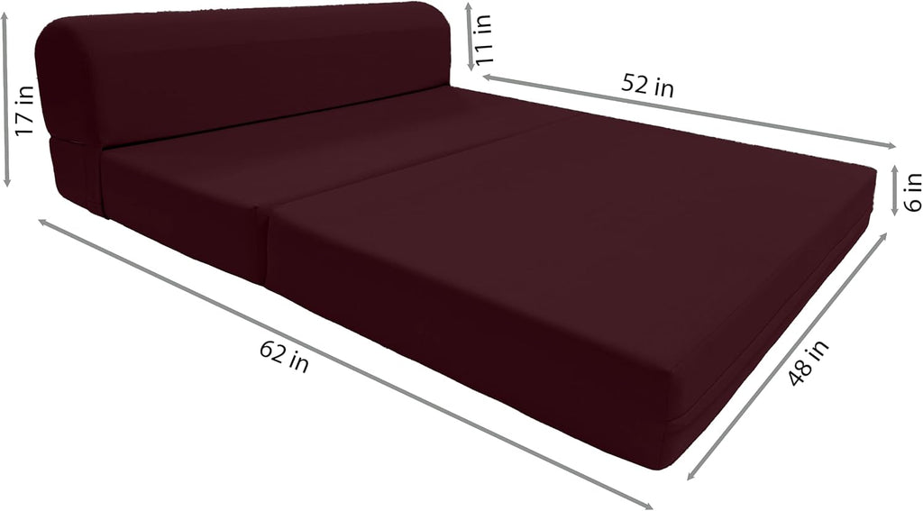 D&D Futon Furniture Sleeper Chair Folding Bed, Studio Sofa Guest Folded Mattress, High Density Foam (72 x 48 x 6, Burgundy)