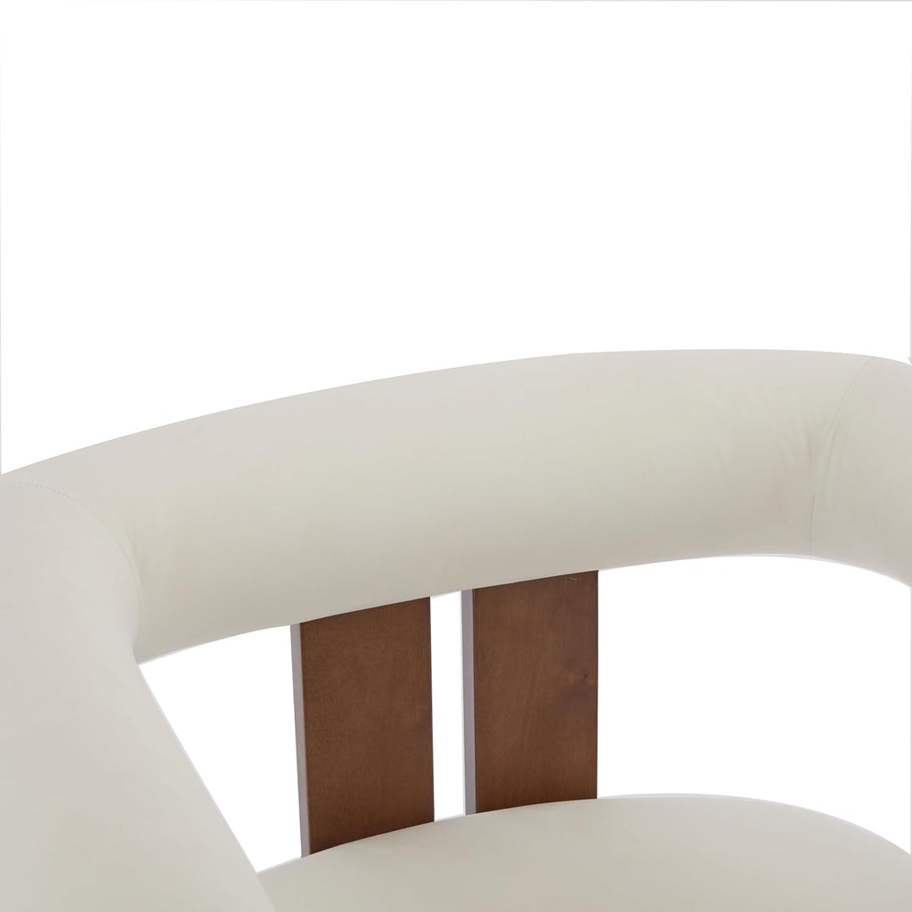 Christopher Knight Home Modern Velvet Upholstered Accent Chair for Living Room, Home Office, Apartment, Arm Chair with Curve Backrest and Birch Wood Legs, Three Legs Structure, White and Brown