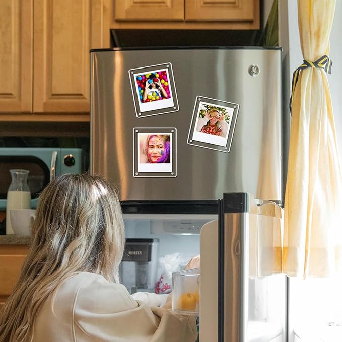 Acrylic Magnetic Refrigerator Picture Frames, 4.2"*3.46" Magnetic Fridge Clear Photo Frames Compatible with Polaroid Camera Instax Wide 300/210/200 Films for Refrigerator/Locker/Wall, 6Pack