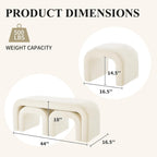 3-Piece Ottoman Bench Set, End of Bed Bench with 2 Foot Stools | 44" Teddy Padded U-Shaped Design, Wood Frame, 500LBS Weight Capacity, No Assembly Required, Entry Bench for Bedroom, Cream