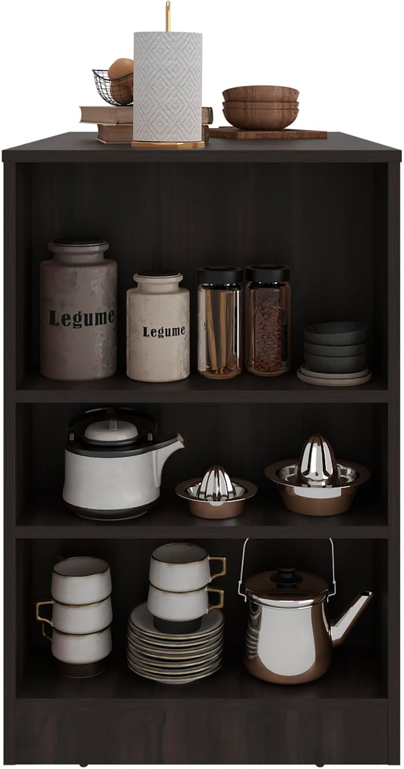 Kitchen Island with Dining Surface and Storage Shelves | Includes three accessible side shelves for kitchen storage