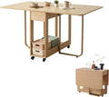 Folding Dining Room Table for 4/6 with 35.4" Extra Wide Space Saving Drop Leaf Table with Lockable Wheels & Storage, Heavy Duty Eco Solid Wood Top 300lb, Convertible Desk for Apartments/RV/Home Office