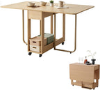 Folding Dining Room Table for 4/6 with 35.4" Extra Wide Space Saving Drop Leaf Table with Lockable Wheels & Storage, Heavy Duty Eco Solid Wood Top 300lb, Convertible Desk for Apartments/RV/Home Office