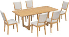 Merax 60"-78" Expandable Dining Table Set for 6, Large 7-Piece Solid Wood Rectangular Kitchen Table Set with Removable Leaf and 6 Upholstered Chairs, Space Saving Kitchen Furniture, Natural