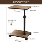Side Table Sofa Tray for Couch with Rolling Wheels, TV Tray Table with 360°Rotatable Adjustable Height, C Shaped End Table for Living Room, Office, Bedroom