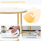 Nesting Coffee Table Set of 2, Round Coffee Table w/Marble Pattern Top, Modern Living Room Table with Sturdy Metal Frame, Industrial End Table Side Tables for Small Space Apartment (White)