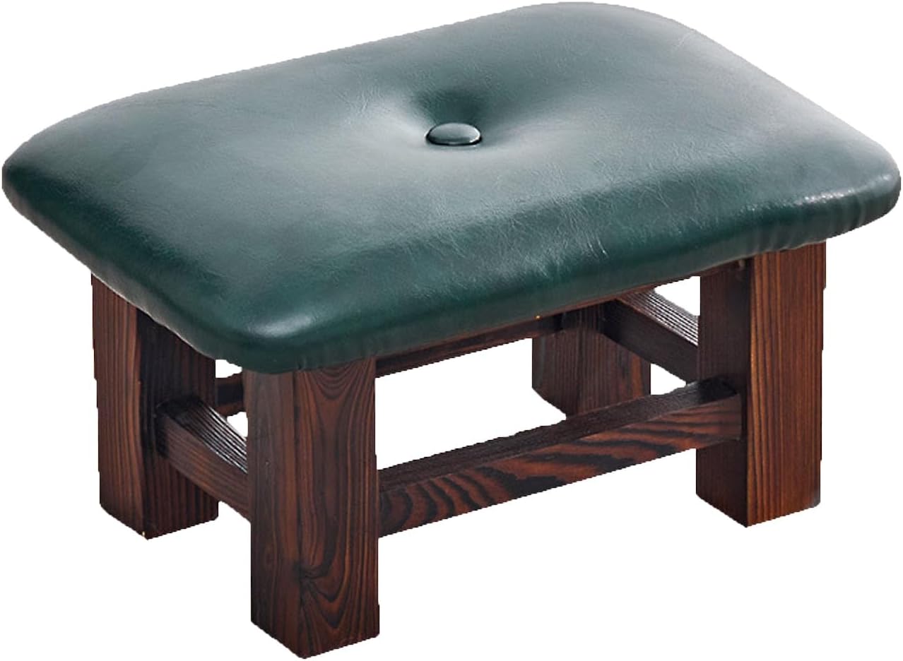 Footstool Ottoman - Small Rectangular Step Stool with Non-Slip Soft Padding for Living Room, Bedroom, Kitchen(Green,35X25X16.5cm)