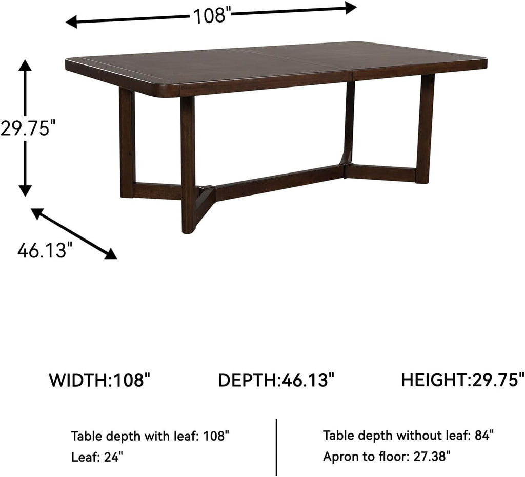 Signature Design by Ashley Yingden Collection Extendable Wood Dining Table, Rectangular 84" to 108" Length with 24" Removable Leaf, Seats 8, Hardwood Solids & Mango Wood Veneer, Dark Warm Brown