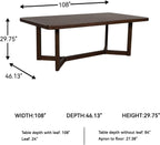 Signature Design by Ashley Yingden Collection Extendable Wood Dining Table, Rectangular 84" to 108" Length with 24" Removable Leaf, Seats 8, Hardwood Solids & Mango Wood Veneer, Dark Warm Brown