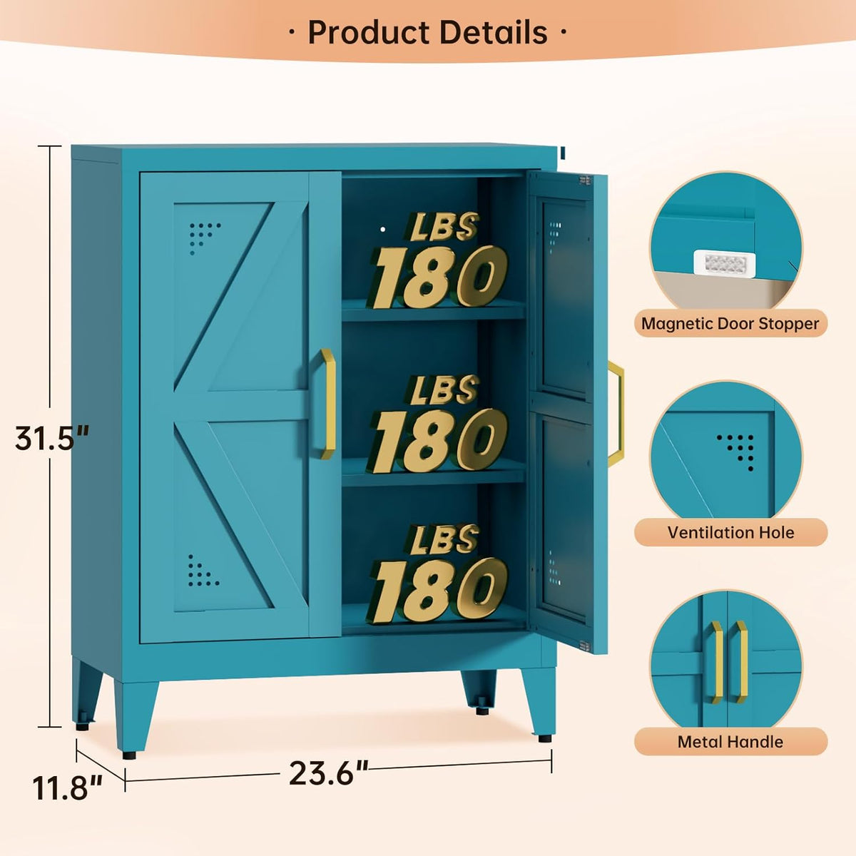 32" Metal Kitchen Pantry Cabinet,Floor Bathroom Storage Cabinet with 2 Adjustable Shelves,Freestanding Sideboard for Small Spaces, Living Room, Hallway, Dining Room,Blue