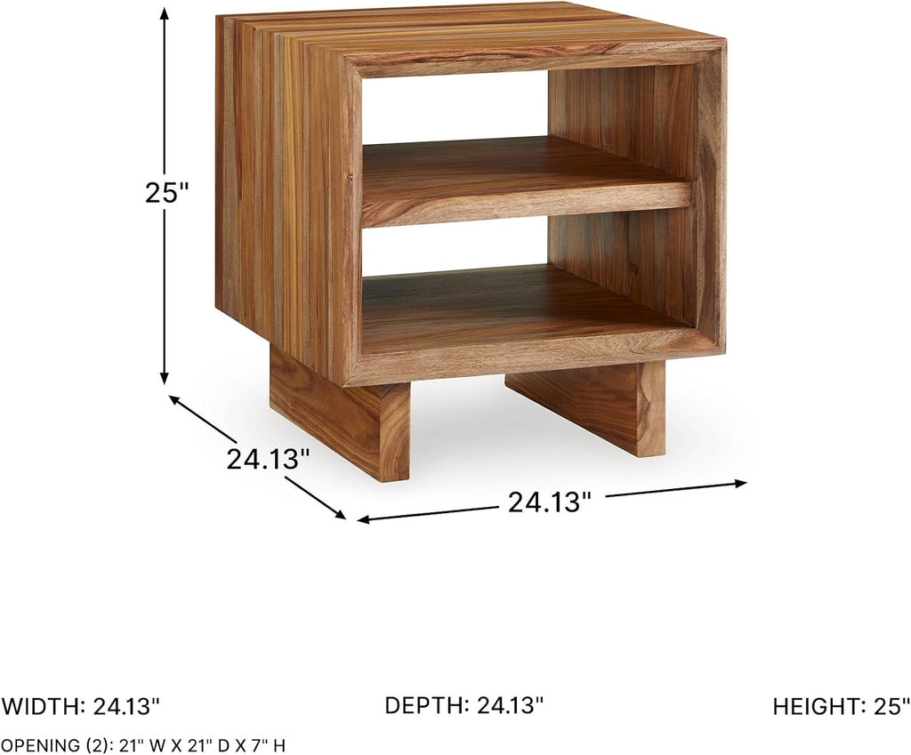 Signature Design by Ashley Dressonni Rustic End Table with 2 Open Shelves, Light Brown