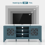 Tangkula Farmhouse TV Stand for TVs Up to 65-in, Classic Media Entertainment Center w/Glass Door Cabinets & 4 Adjustable Shelves, Modern TV Console Table w/ 3 Cable Holes for Living Room (Teal Blue)