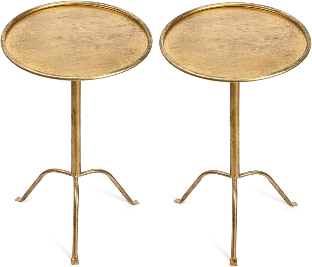 SHOHAYTO 2 Pcs Small Bronze Pedestal Side Table – 21.25" Tall Metal Martini Table for Bedroom, Living Room, or Office – Round Accent Cocktail End Table