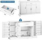 55" Kitchen Pantry Cabinet, Large Storage Cupboard with Doors and Shelves, White Kitchen Storage Cabinet with Drawer, Versatile Buffet Sideboard for Dining Room and Craft Room