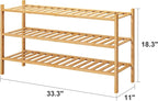 3-Tier Long Shoe Rack, Bamboo Wood Shoe Rack for Closet, Entryway & Hallway, Stackable | Beautiful | Functional | Sturdy