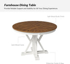 HULALA HOME Round Dining Table for 4, 42" Rustic Farmhouse Pedestal Table with White Brushed Finish, Solid Rubberwood Base(White)
