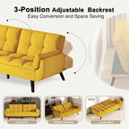 Convertible Folding Sofa Bed Futon,Modern Velvet Sleeper Bed Couches with 4 Adjustable Backrest Armrest,74"Comfy Recliner Sofa Loveseat with Chrome Legs for Living Room Apartment Small Home (Yellow)