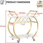 LVB Gold Bar Cart with Wheels, Modern White Marble Home Bar Serving Cart | Drink Cart with Wine Rack, Metal Wooden Beverage Cart, Rolling Kitchen Cart for Home Dining Room,Gold White Marble