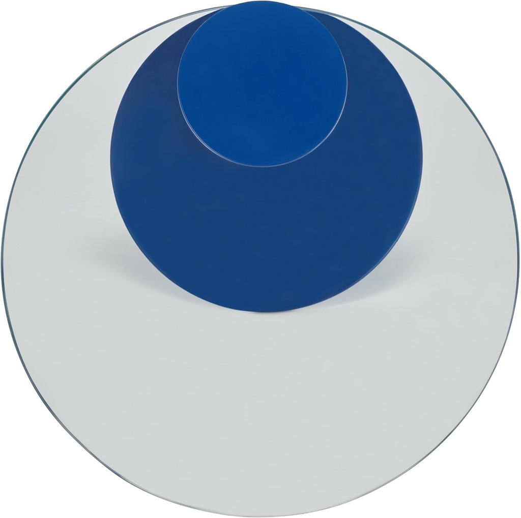 SAFAVIEH Couture Collection - Richardson Blue Metal Accent Table, Sculptural Modern Side Table, Round Glass Top Design (SFV6804C)