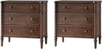 HULALA HOME Traditional End Table with Charging Station, Fluted End Tables with Wood Drawers and Solid Wood Spindle Legs, 28 Inch Wide Storage Set of 2, Walnut