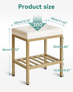 IBUYKE Rectangular Makeup Stool, PU Seat Vanity Chair, White WBD017W | Adjustable Feet Storage Space Footrest Multi-Use Small Side Table Ottoman Bedroom