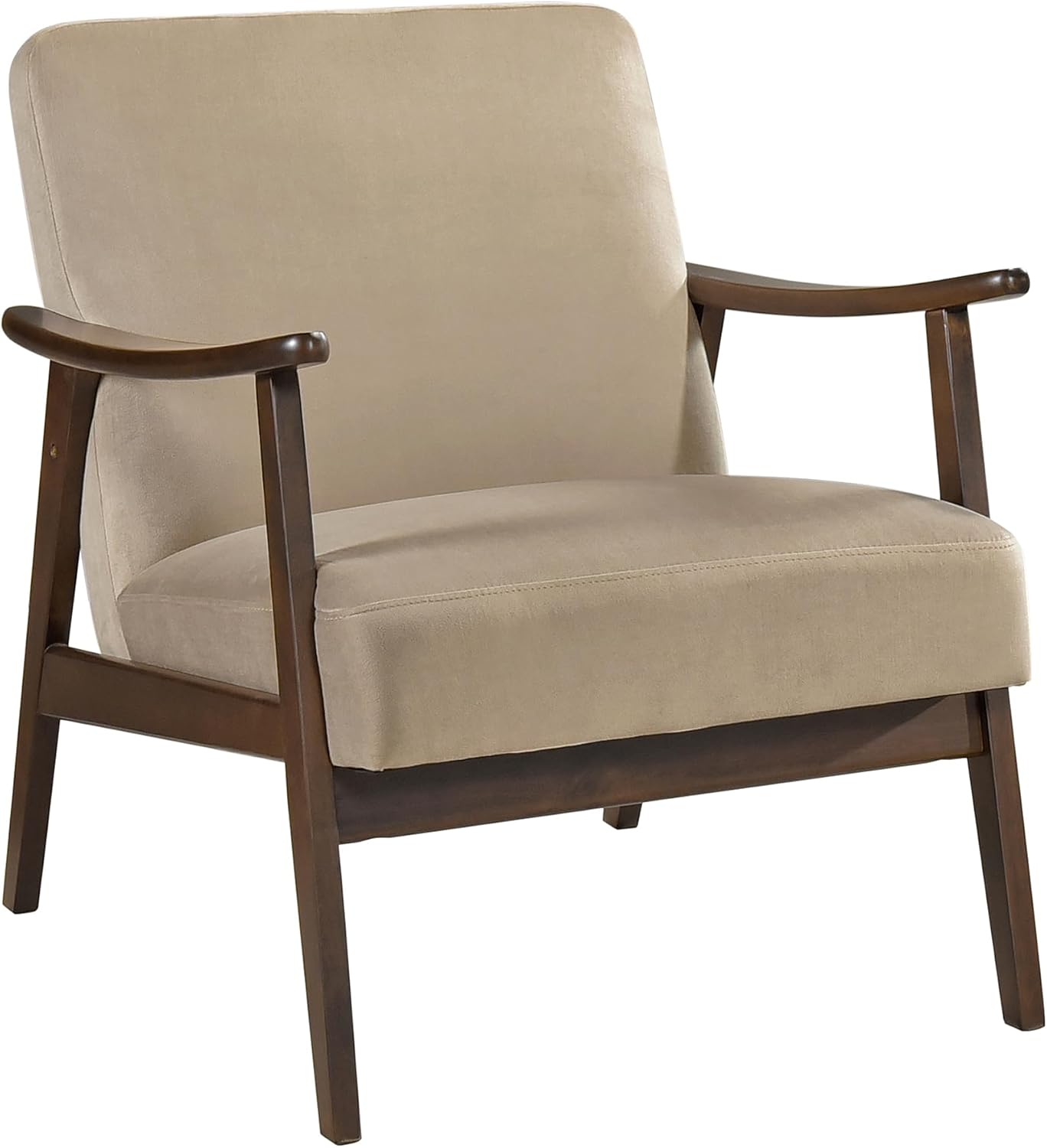 Lexicon Mid Century Modern Chair Velvet Accent Chair for Living Room Chair w/Solid Wood Armrests and Legs, Cushioned Seat and Backrest, Reading Chair and Lounge Chair for Bedrooms/Studios, Brown