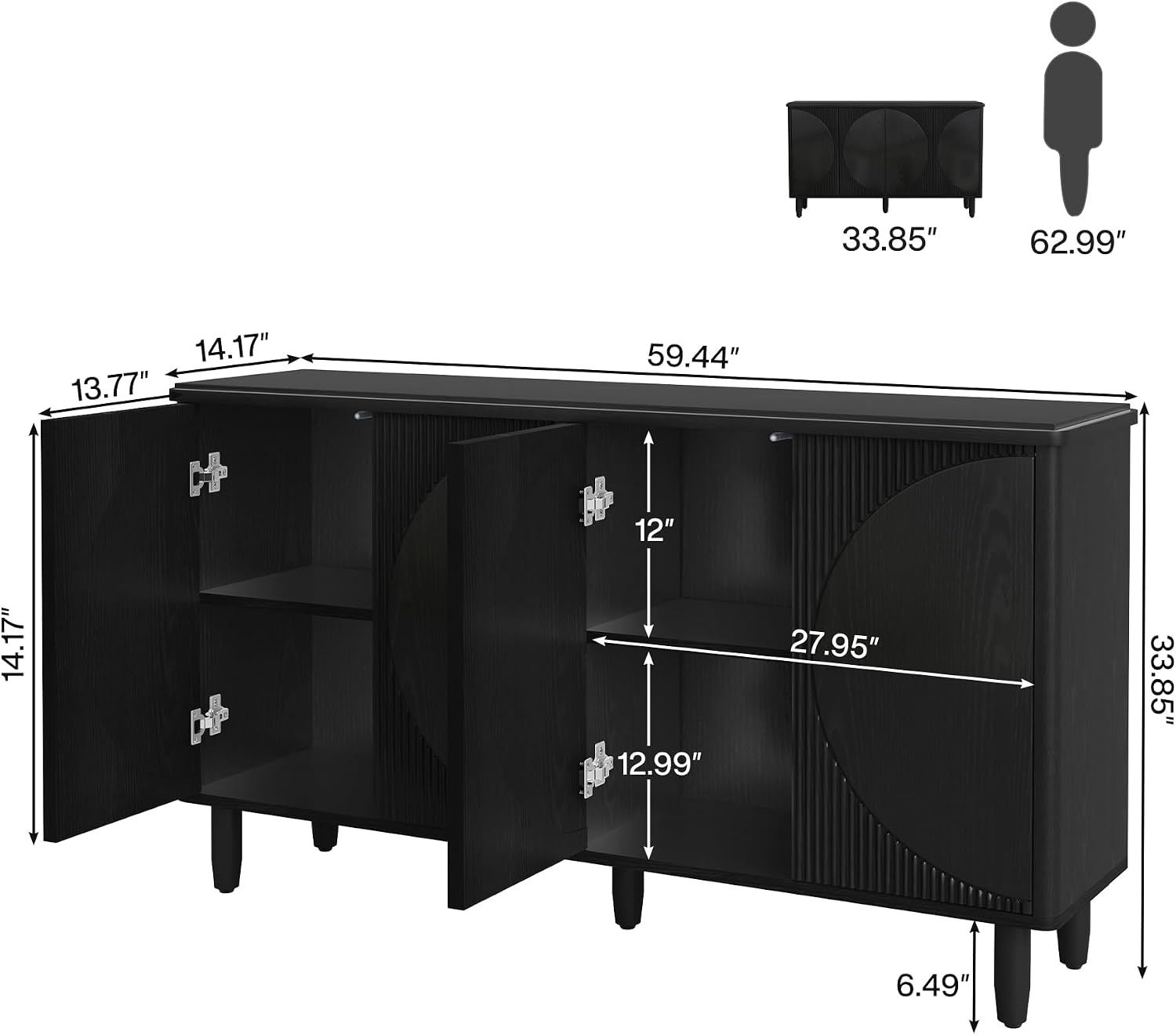 Tribesigns Buffet Cabinet Sideboard with Storage, Modern Storage Cabinet Sideboard Buffet Table with Doors for Living Room Kitchen Dining Room (Black)