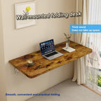 Rustic Wall Mounted Folding Table, Solid Wood Floating Desk with Stainless Steel Brackets, Space Saving Shelf for Home Office, Kitchen, Dining, Laundry Room (60X40cm / 23.63"X15.75")