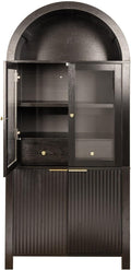 71" Tall Arched Pantry Cabinet with Glass Doors, Fluted Kitchen Storage Cabinet with Adjustable Shelves & Hidden Drawer, Freestanding Display Cabinet for Kitchen, Black