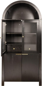71" Tall Arched Pantry Cabinet with Glass Doors, Fluted Kitchen Storage Cabinet with Adjustable Shelves & Hidden Drawer, Freestanding Display Cabinet for Kitchen, Black