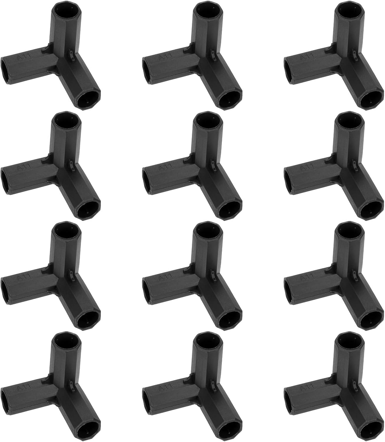 12 Pcs 11mm Greenhouse Frame Building Connectors, 3 Way Right Angle Pipe Fitting for Grape Trellis/Sunscreen Shed/Gardening Plant Stakes, Greenhouse Accessories [Black]