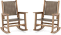 HDPE Outdoor Rocking Chair Set of 2, Wicker Patio Rocking Chair for Adult, All Weather Rocking Chair Outdoor for Porch, Garden, Lawn, and Balcony (Brown)