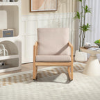 Upholstered Accent Glider Chair,Rubberwood Frame in Natural, Khaki