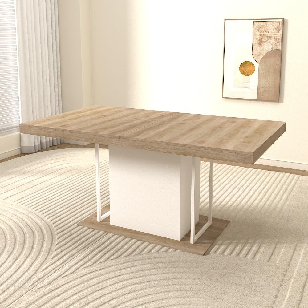 KEIKI Extendable Dining Table for 6-10 People, Dining Room Table for Gatherings, Living Meeting Room
