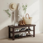 Bamboo Shoe Bench, 3-Tier Shoe Organizer Holds Up to 286 lb, Entryway Bench with Shoe Storage Suitable for Closet & Living Room, 11.22 x 35.43 x 17.91, Espresso Brown