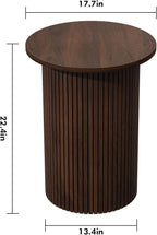 Wnutrees Round Fluted End Table, Small Accent Pedestal Side Table, Wood Fluted Nightstand Bedside Table for Living Room, Bedroom, Handcrafted Finish, Brown