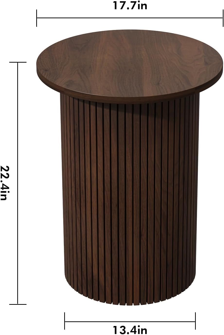 Wnutrees Round Fluted End Table, Small Accent Pedestal Side Table, Wood Fluted Nightstand Bedside Table for Living Room, Bedroom, Handcrafted Finish, Brown