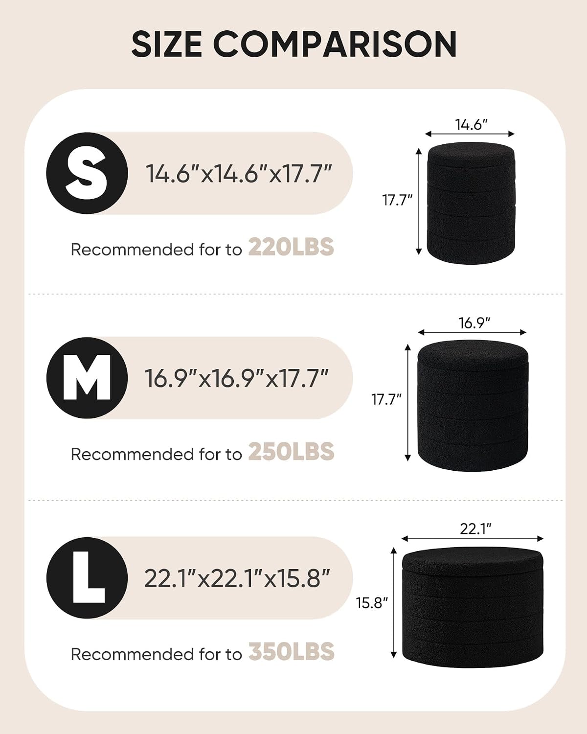 B FSOBEIIALEO Folding Storage Ottoman, Round Sherpa Ottomans, Black | 16.9" Foldable Ottoman With Tray, Boucle Foot Stool, Small Storage Coffee Table for Living Room, Bedroom, Hallway