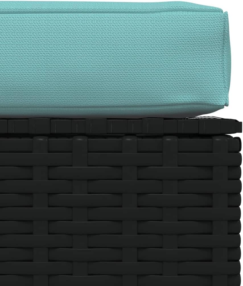 Patio Footrest with Aqua Cushion, Poly Rattan Garden Ottoman Outdoor & Indoor Chair for Garden, Patio, Balcony, Backyard, Porch, Black 27.6"x27.6"x11.8" Poly Rattan