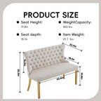 Velvet Double Dining Loveseat Bench with Wing Back, Tufted Upholstered 2-Seat Design,Golden Stainless Steel Legs, Modern Mid-Century Accent Seating for Dining Room, Kitchen, or Entryway (Beige)