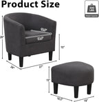 INZOY Modern Accent Chair with Ottoman for Small Space, Club Chair with Ottoman Set, Comfy Fabric Barrel Reading Chairs for Living Room Bedroom, Round Reading Chair with Foot Rest, Dark Grey