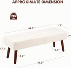Furniliving 44 Inch Bedroom Bench, Modern Ottoman End of Bed Bench, Upholstered Chenille Padded Benches Ottoman Bench with Wooden Legs for Living Room Hallway, Kitchen, Entryway, Beige