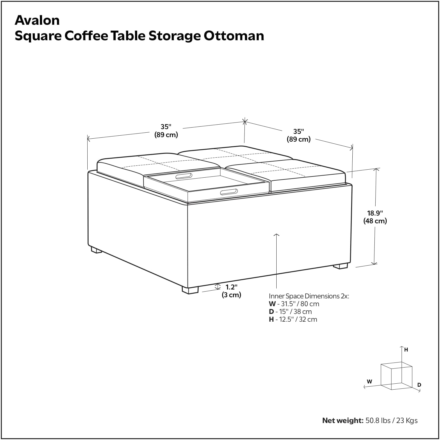 SIMPLIHOME Avalon Coffee Table Storage Ottoman - 35 inch Wide Upholstered Vegan Leather Square Storage Ottoman in Distressed Pecan Brown, Contemporary Ottoman for Living Room with Serving Trays