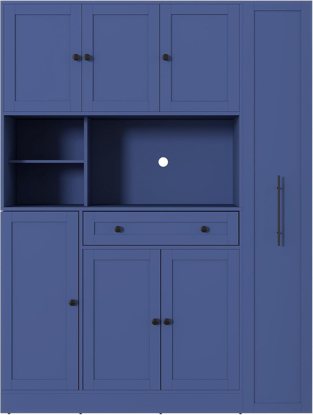 Merax 70'' Tall Traditional Freestanding Buffet with Hutch, Large Kitchen Pantry Storage Cabinet Cupboard with Pull-Out Side Cabinet, Door Shelves and Drawer, Blue